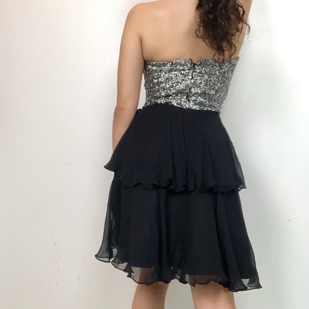Scala SILK chiffon layered ruffled Black dress with silver beading Short S, 4 - Picture 4 of 10